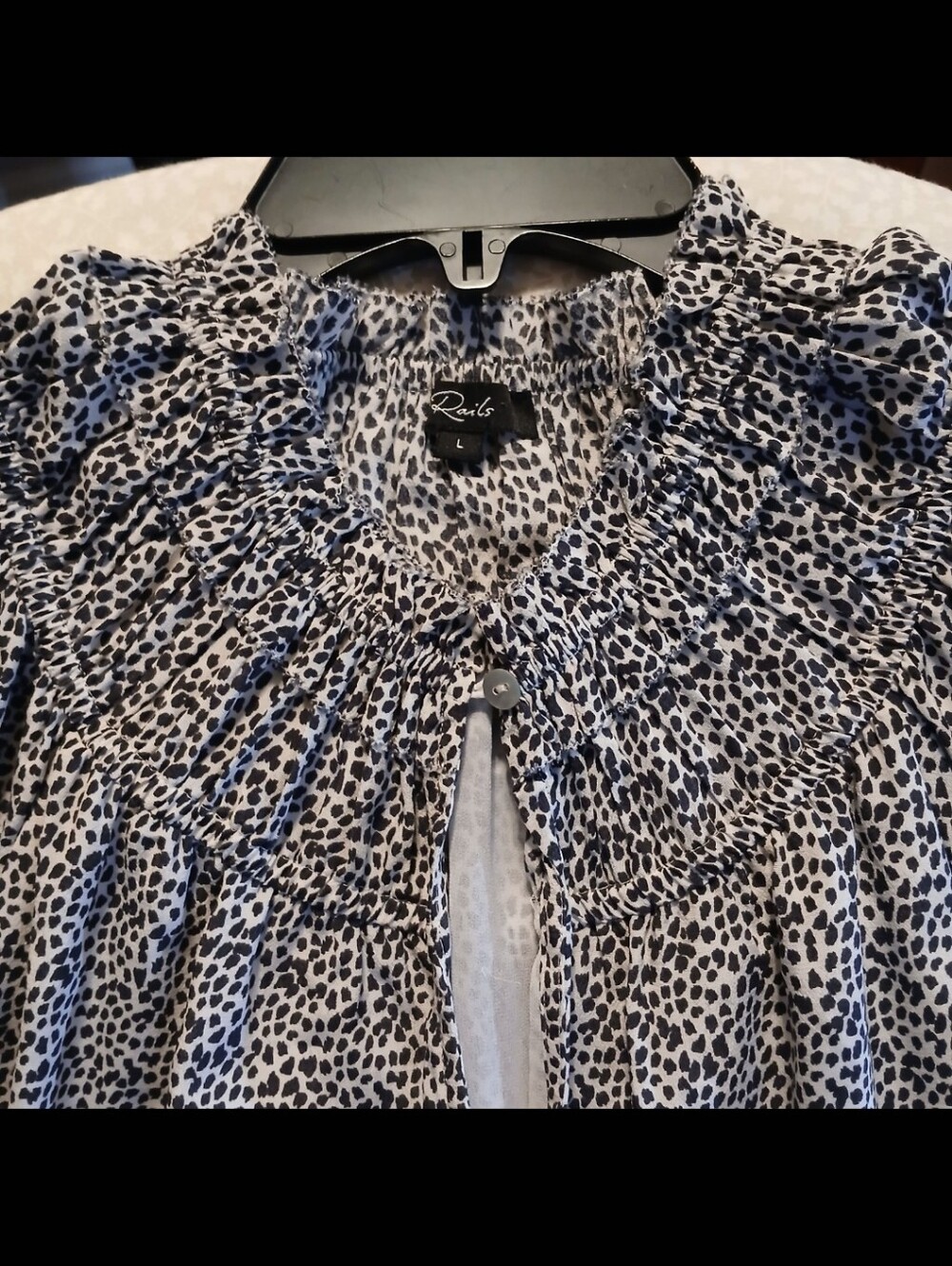 Rails Black and White Leopard-Print Ruffle Front Midi Dress Sz L